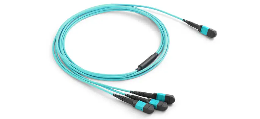 MPO/MTP Shuffle,24F, MPO/PC/F- 3x8F MPO/PC/F, OM3 Multimode, 3.0mm, Aqua (OFNR), 0.35dB