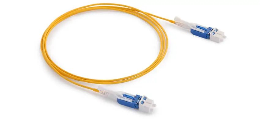 LC/UPC-LC/UPC Duplex LC Uniboot with Pull Tab A-B G657A1 Single ModeOFNP 2.0mm Yellow Semi Tight Buffered Patchcord