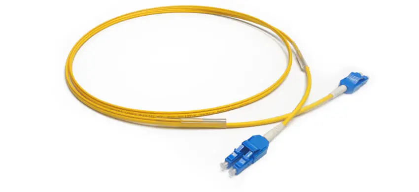 LC/UPC-LC/UPC Duplex LC Uniboot G657A1 Single Mode OFNP 2.0mm Yellow Tight Buffered Patchcord