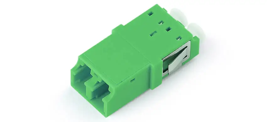Adapter LC duplex, green housing, white internal shutter, without flange, SC footprint