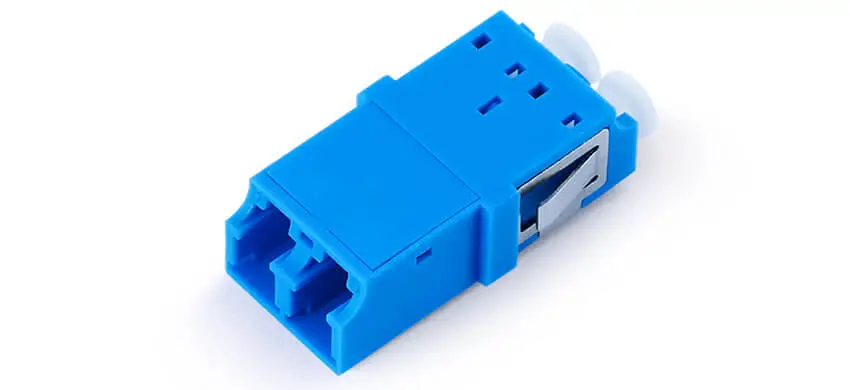 Adapter LC duplex, blue housing, white internal shutter, without flange, SC footprint