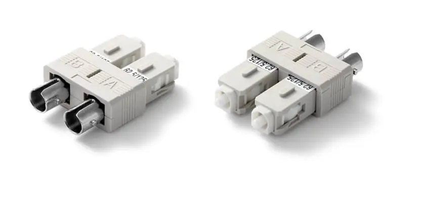 Adapter SC/UPC to ST/UPC Hybrid, 62.5/125, Male to Female, Duplex, Plastic & Metal housing