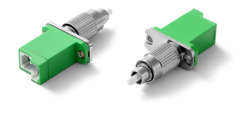 Adapter FC/APC to E2000/APC Hybrid, 9/125, Male to Female, Simplex, Plastic & Metal housing