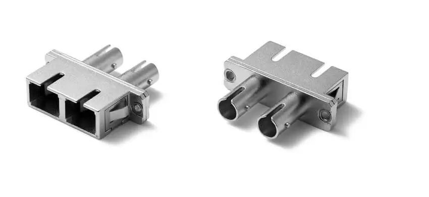 Adapter SC/UPC to ST/UPC Hybrid, 9/125, Female to Female, Duplex, Metal housing