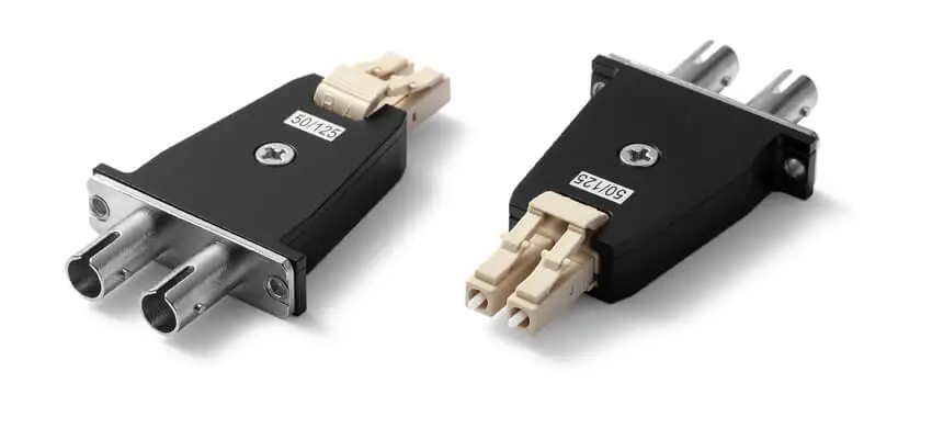 Adapter LC/UPC to SC/UPC Hybrid, Male to Female, Duplex, Beige Plastic & Metal housing