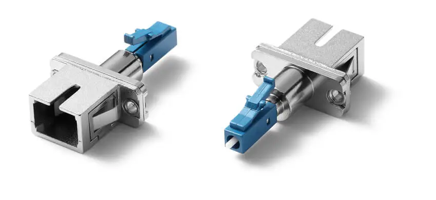 Adapter LC/UPC to SC/UPC Hybrid, Male to Female, Simplex, Blue & Metal housing