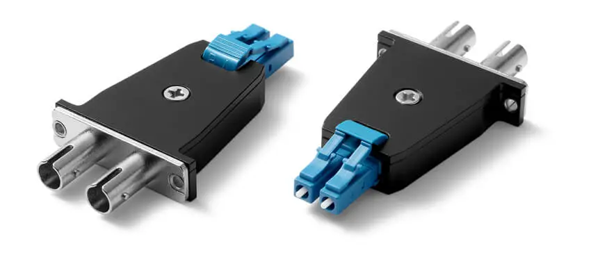 Adapter LC/UPC to ST/UPC Hybrid, Male to Female, Duplex, Plastic & Metal housing