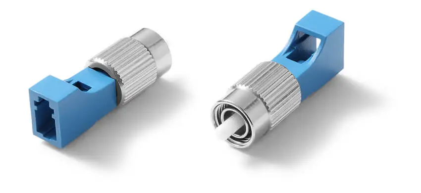 Adapter LC/UPC to FC/UPC Hybrid, 9/125, Female to Male, Simplex, Blue Plastic & Metal