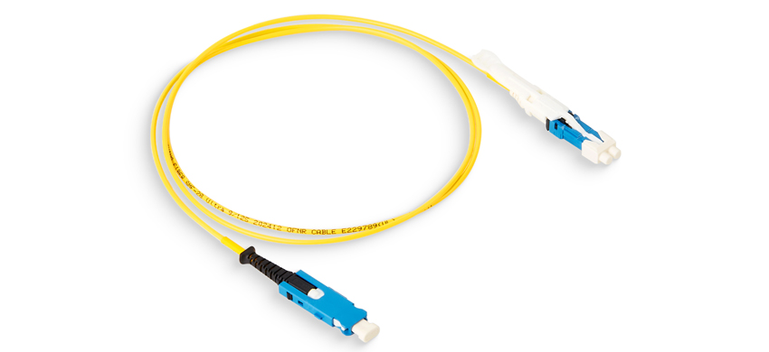 Fiber optic patchcord, CS/UPC-SN/UPC, Duplex 2F, G657A1 Single Mode, OFNP, 1.6mm, Polarity A-A, VSFF Assemblies