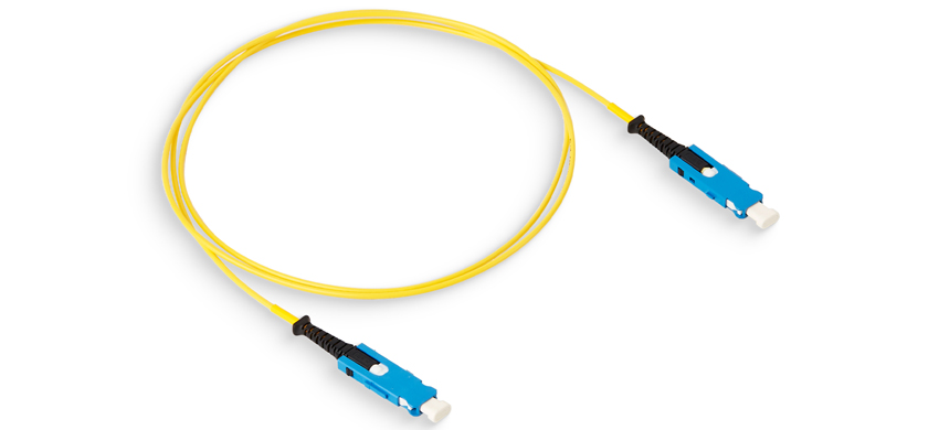 Fiber optic patchcord, SN/UPC-SN/UPC, Duplex 2F, OS2 Single Mode, Riser (OFNR), 1.6mm, Polarity A-B, VSFF Assemblies