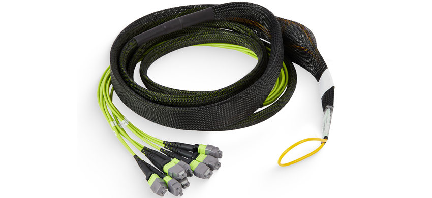 MTP Bundle Cable, 16F*8, MTP/APC/Female-MTP/APC/Female, OM5 Mulitmode, LSZH, 0.6dB max (MM STD.), Type B, Lime Green housing, Expando, A side pulling eye