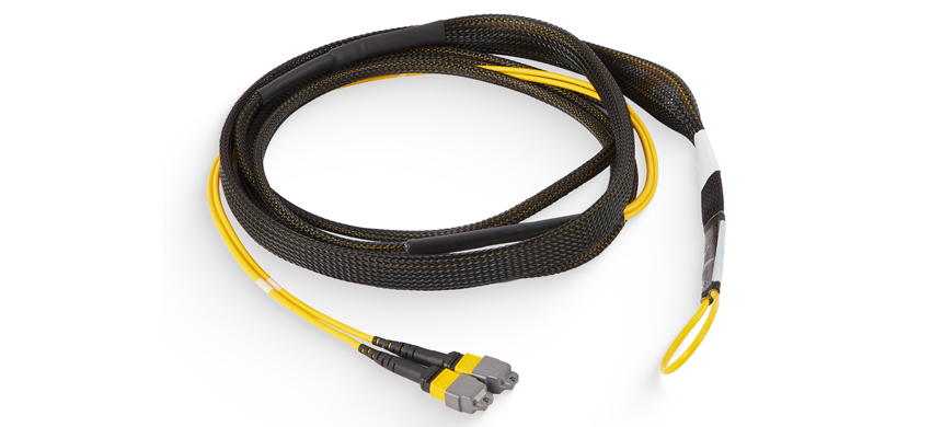 MTP Bundle Cable, 8F*2, MTP/APC/Male-MTP/APC/Male, OS2 Single Mode, Riser (OFNR), 0.35dB max（ELITE), Type A, Yellow housing, A side pulling eye