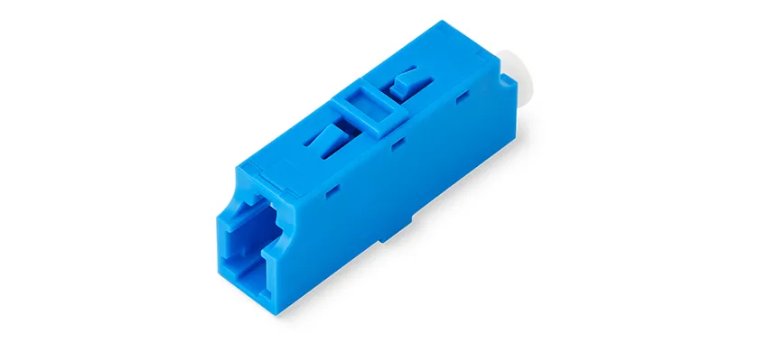 Adapter LC Simplex, blue housing, white internal shutter, without flange, Dust-Proof, Eye-Safety Shutter
