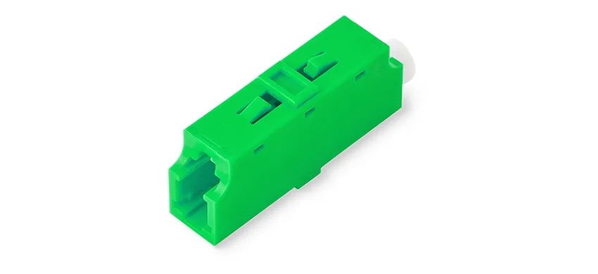 Adapter LC Simplex, green housing, white internal shutter, without flange, Dust-Proof, Eye-Safety Shutter
