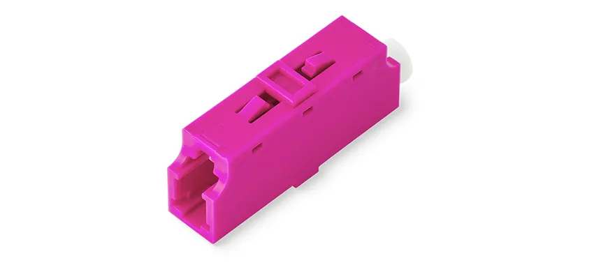 Adapter LC Simplex, magenta housing, white internal shutter, without flange, Dust-Proof, Eye-Safety Shutter
