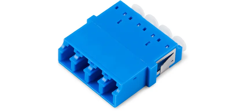Adapter LC Quad, blue housing, white internal shutter, short flange, SC footprint