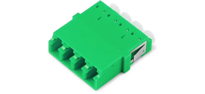 Adapter LC Quad, green housing, white internal shutter, short flange, SC footprint