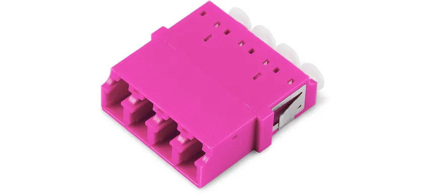 Adapter LC Quad, magenta housing, white internal shutter, short flange, SC footprint