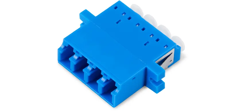 Adapter LC Quad, blue housing, white internal shutter, with flange, SC footprint