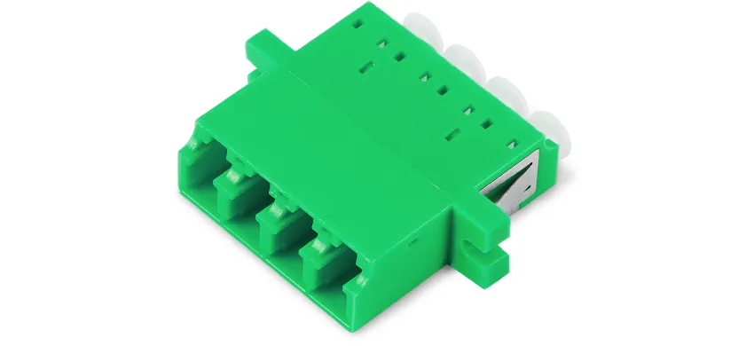 Adapter LC Quad, green housing, white internal shutter, with flange, SC footprint